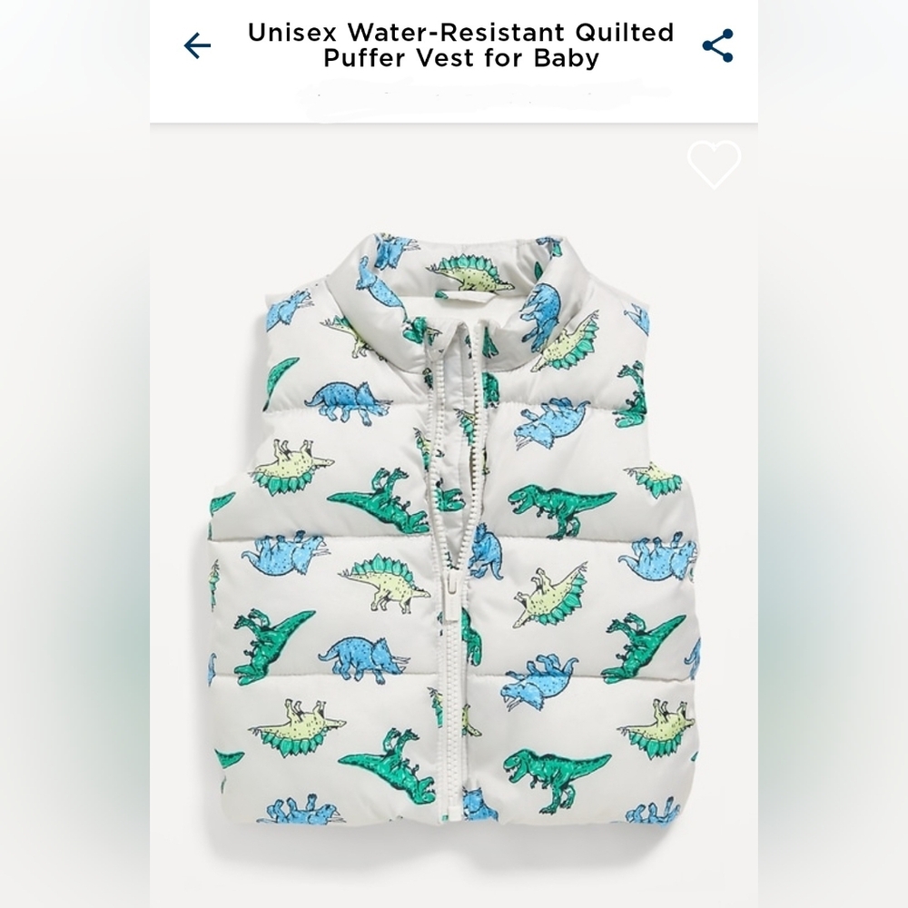 Dinosaur Baby Puffer Vest White Old Navy